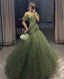 Green Beautiful Elegant Long Tulle Off-Shoulder Ball Gowns Prom Dresses