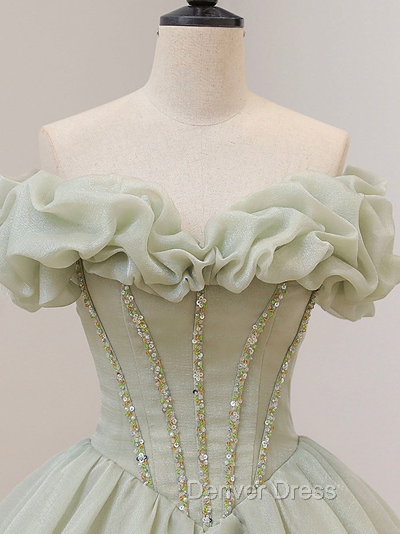 Green Long Prom Dresses, Green Tulle Formal Sweet 16 Dresses with Beading