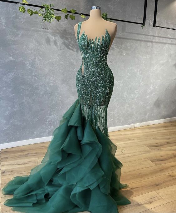 Green Long Prom Dresses Sexy Prom Gowns