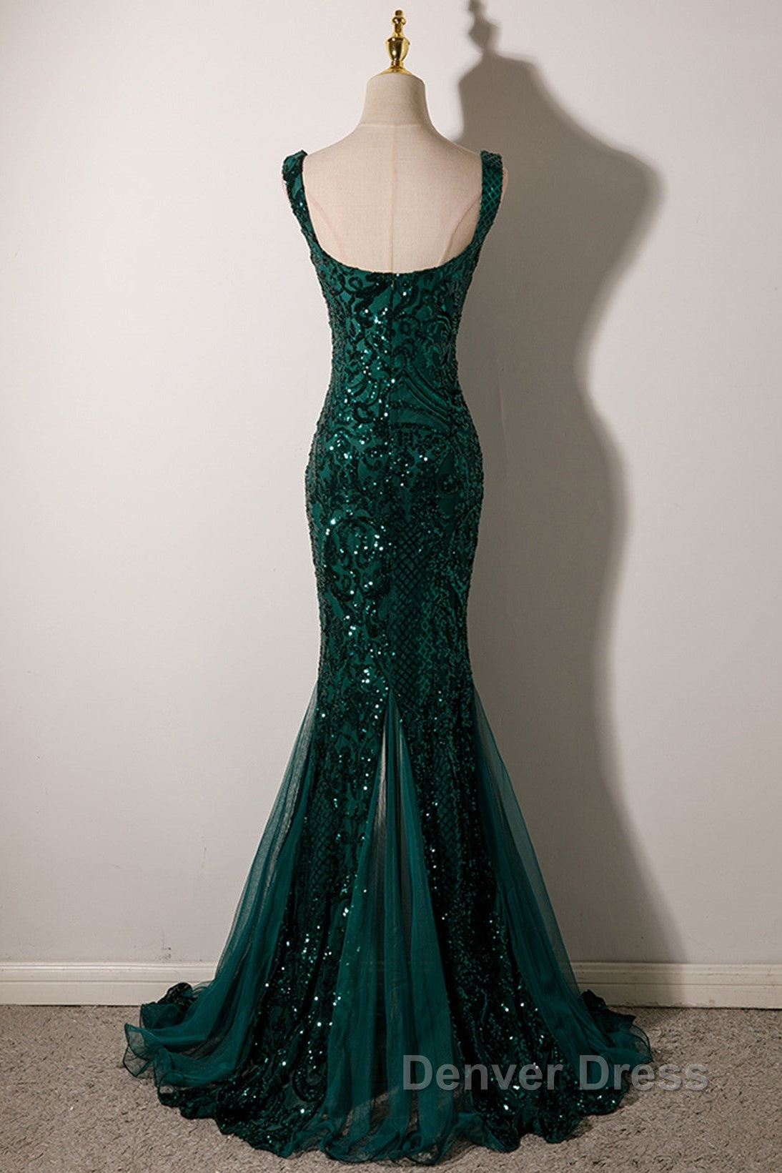 Green Mermaid Long Straps Sequins Long Prom Dresses, Green Mermaid Evening Dresses