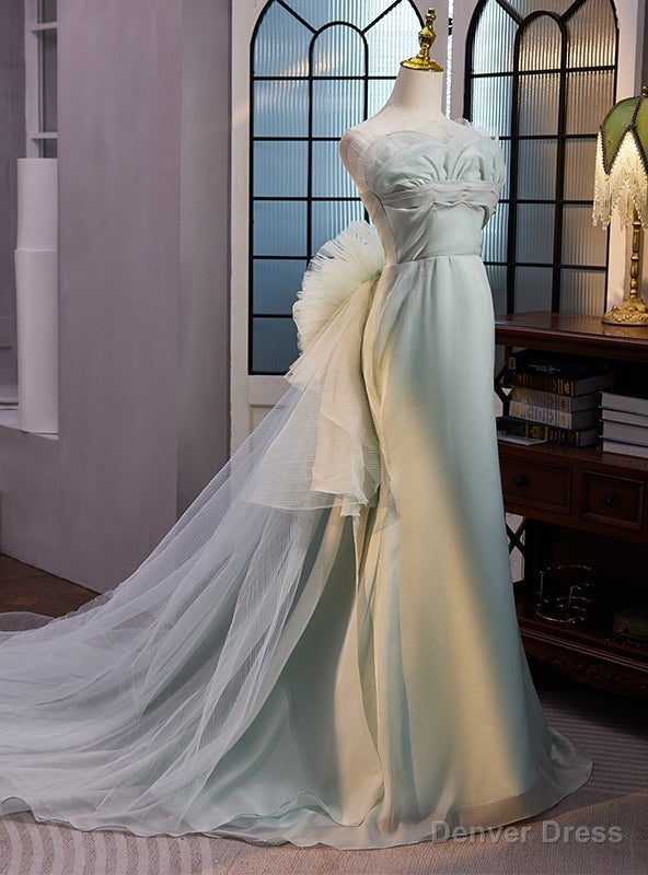 Green Mermaid Strapless Pleats Prom Dress Main image