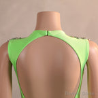 Green Mermaid V-NECK Prom Dresses Sequined Open Back Sleeveless Lace Crystal Formal Evening Party Gowns