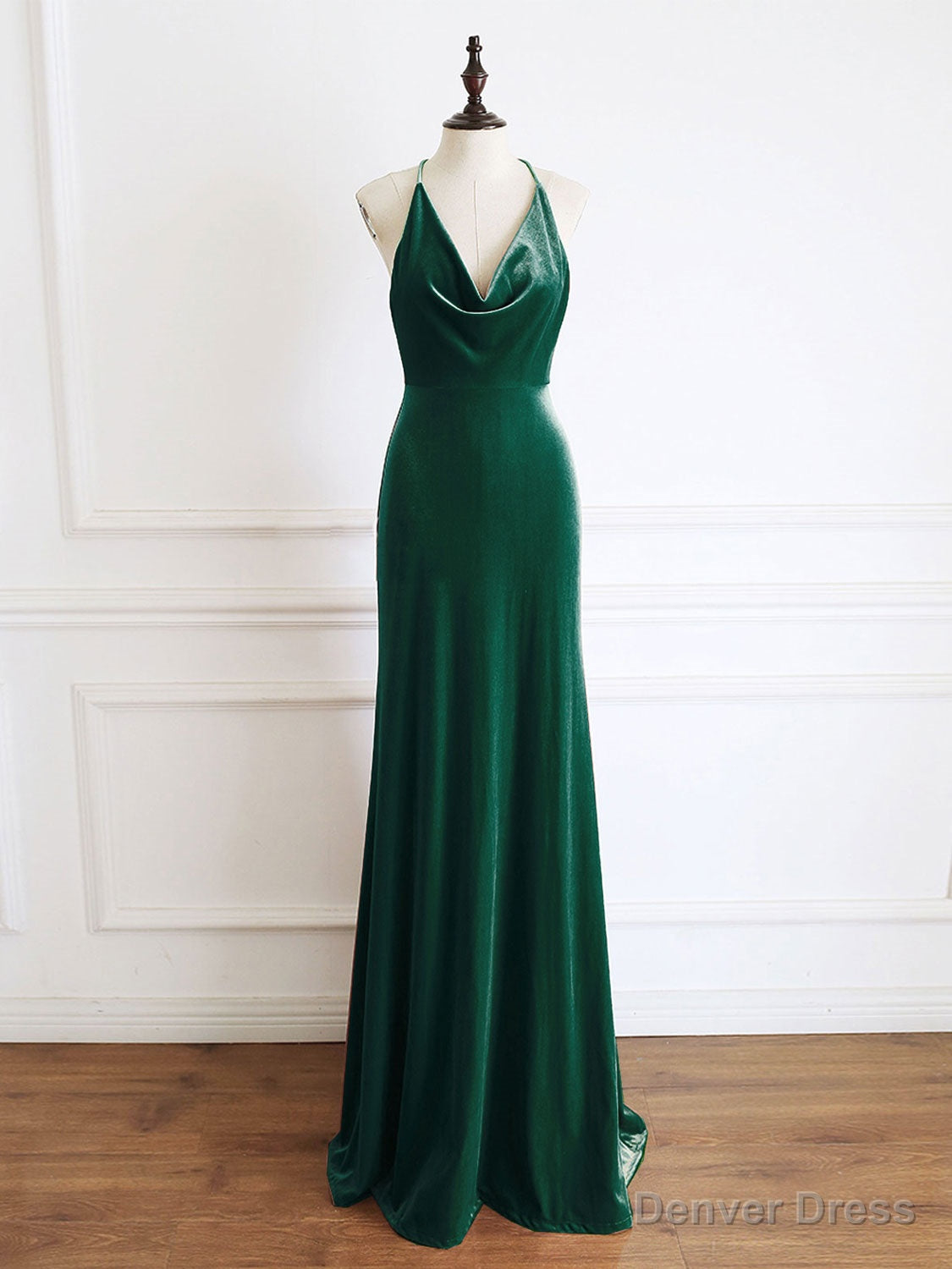 Green Mermaid Velvet Long Prom Dress, Green Prom Dresses
