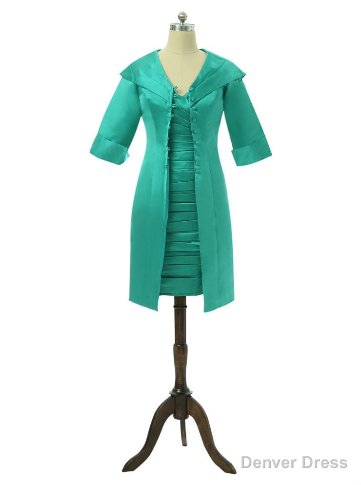 Green Mother Of The Bride Dresses Sheath Knee Length With Jacket