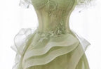 Green Off Shoulder Lace Long Prom Dress, Green Prom Dresses