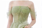 Green Off Shoulder Lace Long Prom Dress, Green Prom Dresses