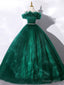 Green Off Shoulder Tulle Long Prom Dress, Green Sweet 16 Dresses