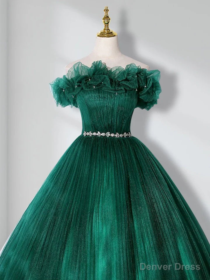Green Off Shoulder Tulle Long Quinceanera Dresses Secondary image