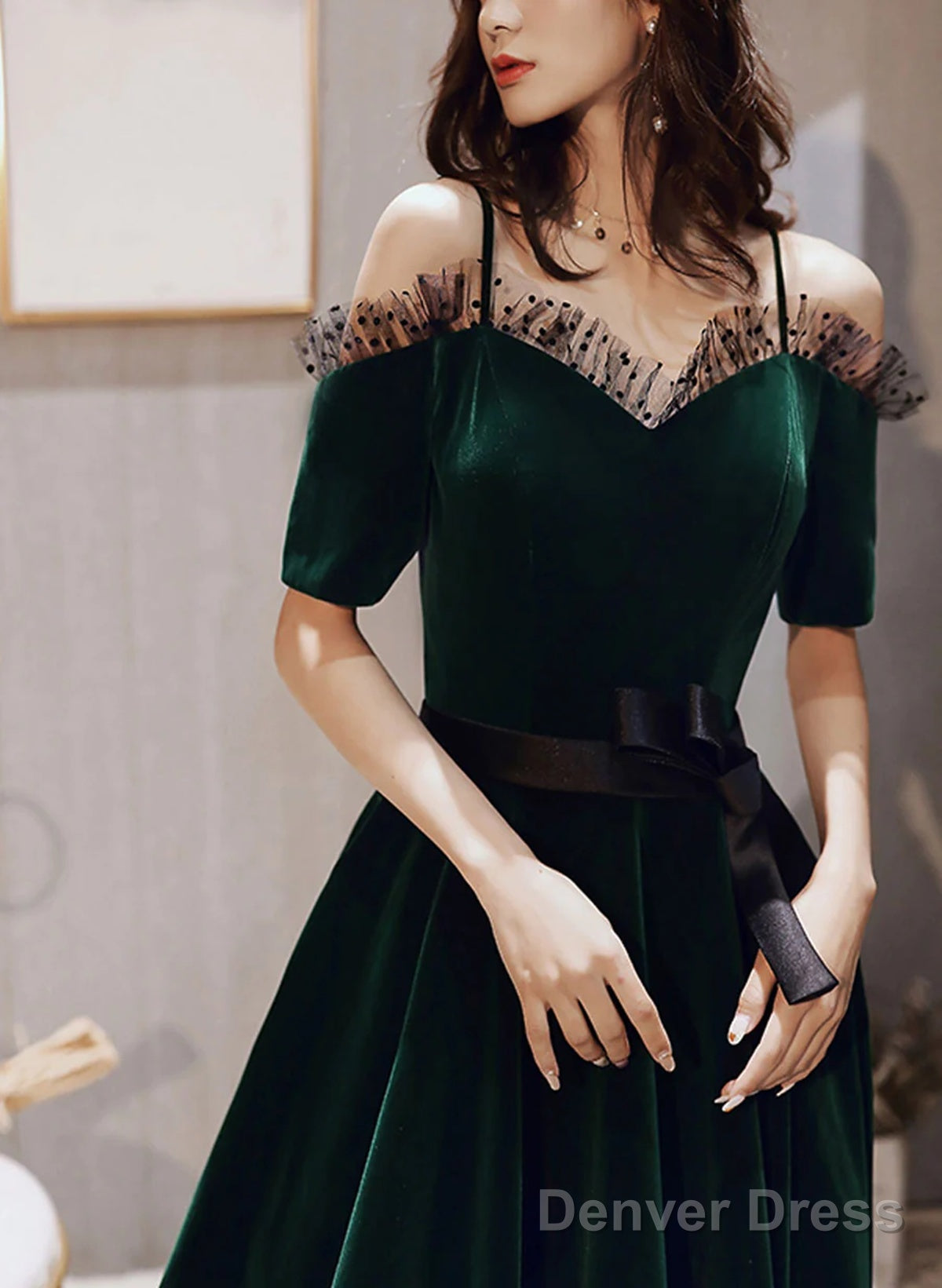 Green Off Shoulder Velvet Long Party Dress, Sweetheart Velvet Prom Dress Evening Dress