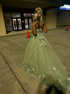 Green Strapless Long Prom Dresses With Appliques