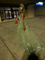 Green Strapless Long Prom Dresses With Appliques