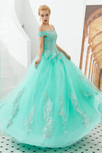 Off the Shoulder Sweetheart Applique A Line Floor Length Prom Dresses