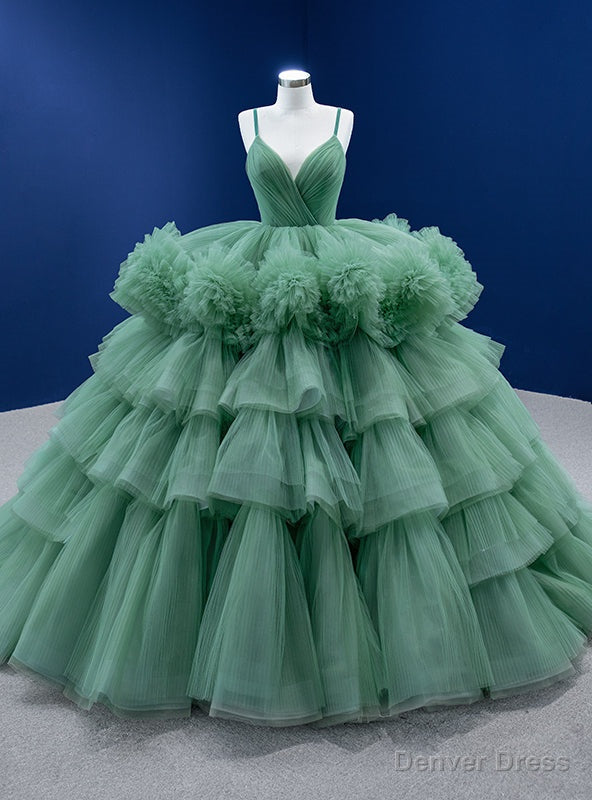 Green Princess Tiers Apghetti Straps Prom Dresses Main image