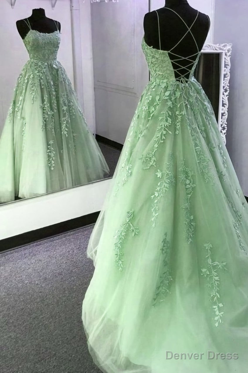Green Prom Dresses Long A line Tulle Formal Evening Dress Main image