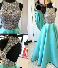 Green Round Neck Sequin Backless Long Prom Dress, Evening Dress