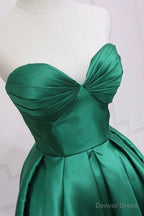 Green Satin High Low Prom Dress, Cute Sweetheart Neck Prom Dresses