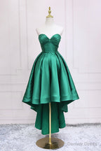 Green Satin High Low Prom Dress, Cute Sweetheart Neck Prom Dresses