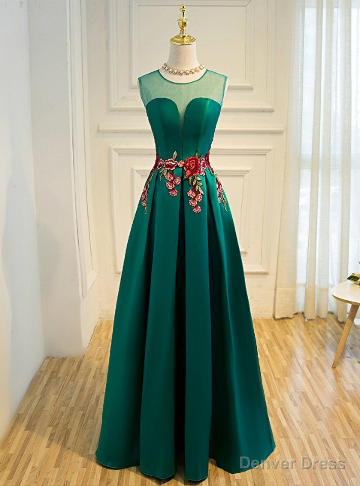Green Satin Lace Up Floor Length Bridesmaid Dresses Main image