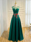 Green Satin Lace Up Floor Length Bridesmaid Dresses