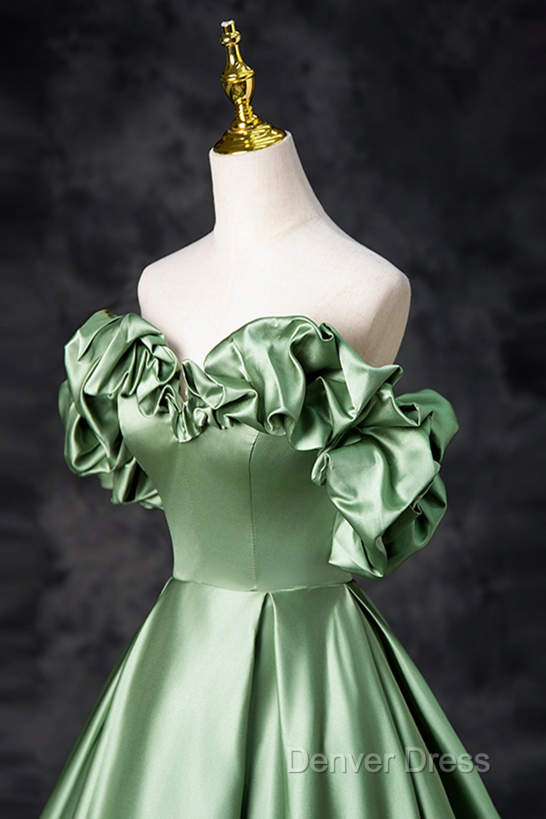 Green Satin Long A-Line Party Dresses, Off The Shoulder Formal Evening Dresses
