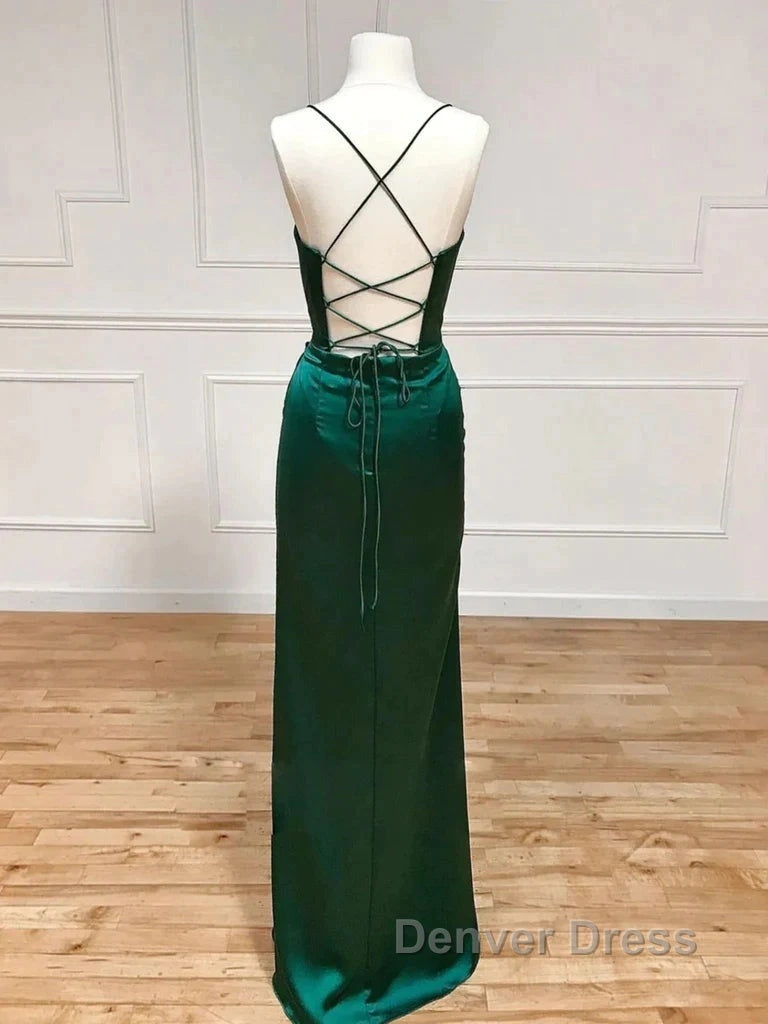 Green Satin Long Mermaid Slit Prom Dresses Secondary image
