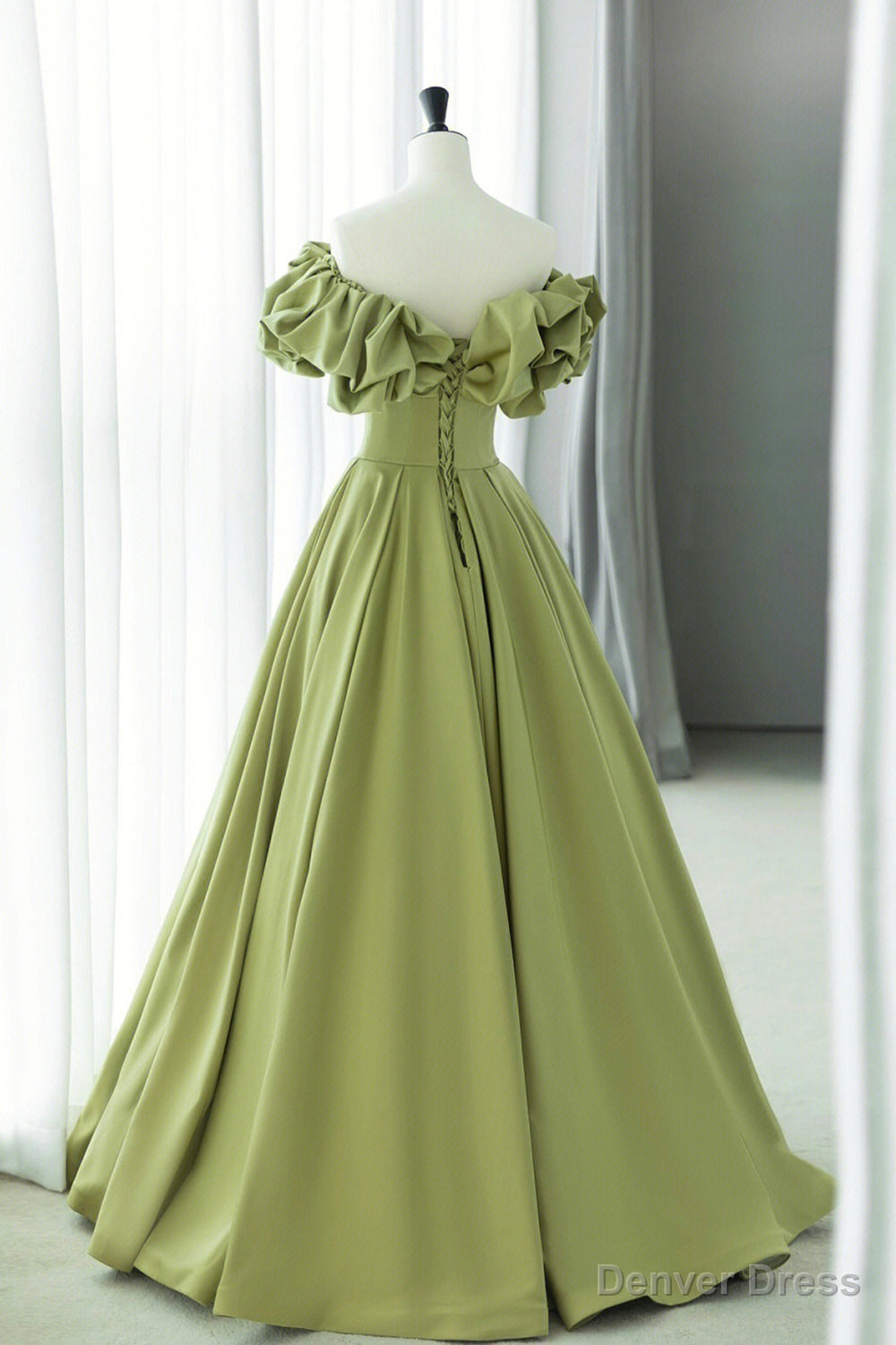 Green Satin Long Prom Dress, Green A Line Prom Dresses