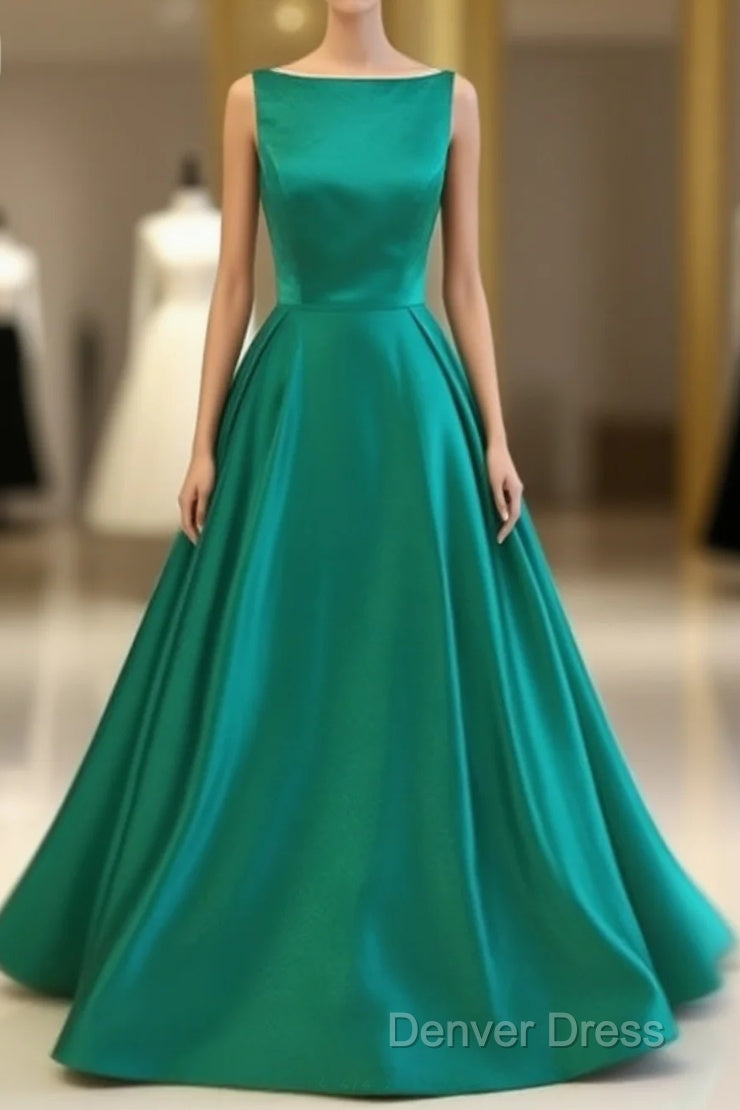 Green Satin Long Prom Dresses, Green Evening Dresses Main image