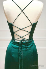 Green Satin Long Prom Dress, Simple Lace-Up Evening Party Dress