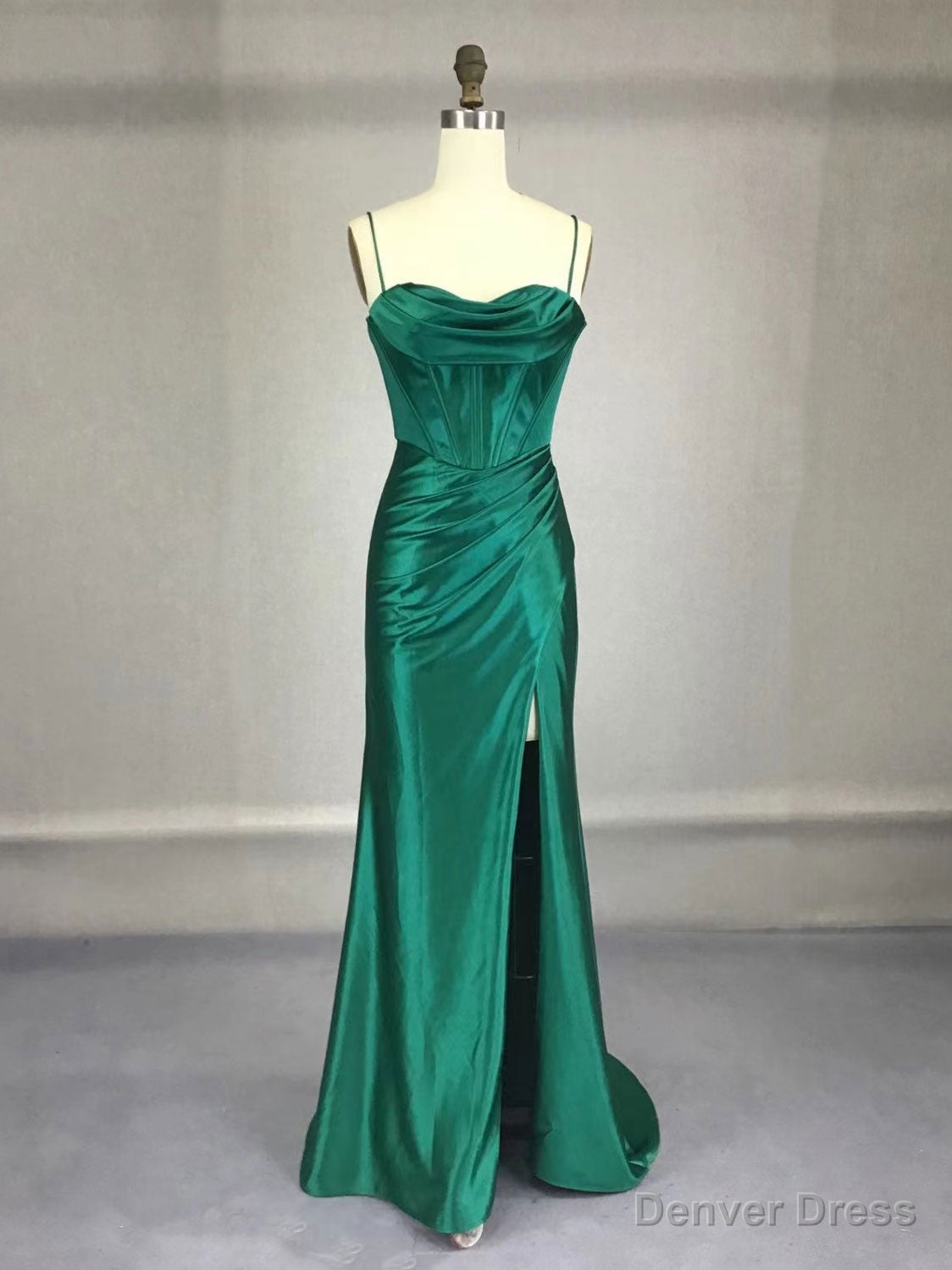 Green Satin Long Prom Dresses, Green Mermaid Long Formal Dresses Main image