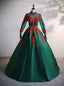 Green Satin Long Sleeve Red Appliques Quinceanera Dresses
