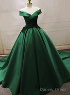Green Satin Off Shoulder Long Formal Gown, Beautiful Party Dress, Floor Length Party Dress