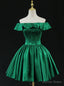 Green Satin Off the Shoulder Homecoming Dress