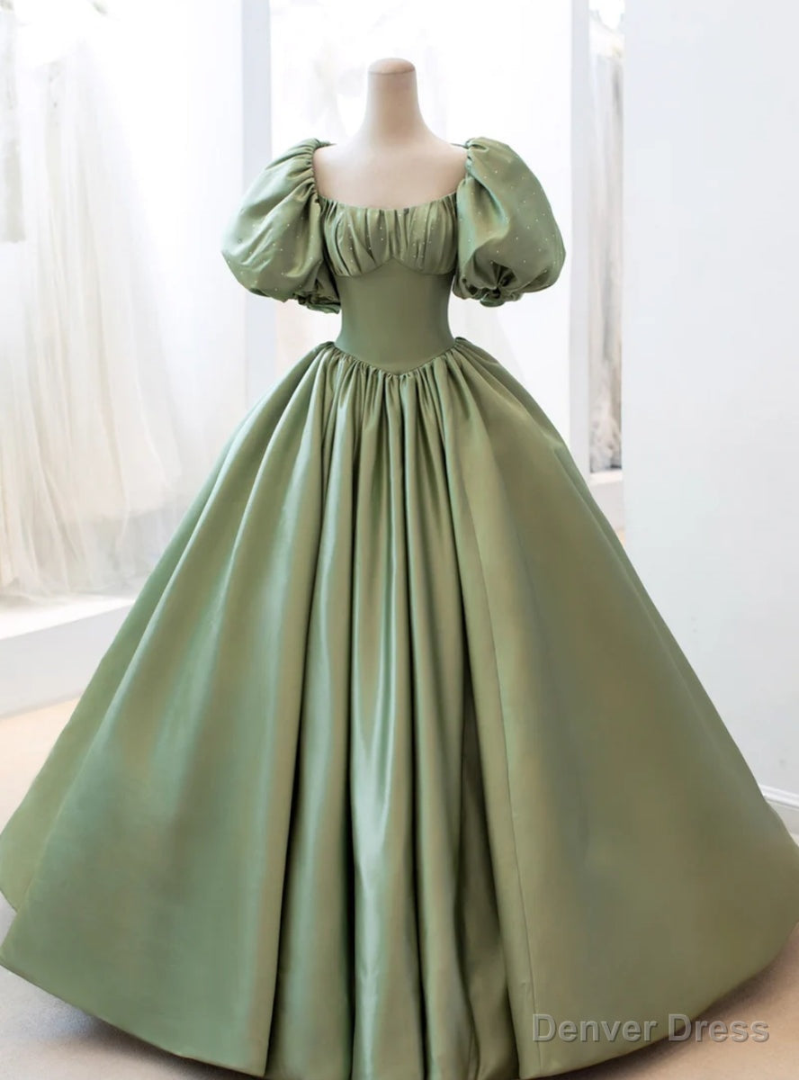 Green Satin Puff Sleeve Quinceanera Dress Main image