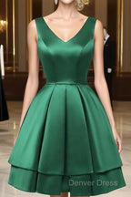 Green Satin Short Homecoming Dresses