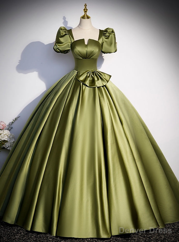 Green Satin Short Sleeve Quinceanera Dress Main image
