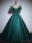 Green Satin Short Sleeve Sequins Appliques Quinceanera Dress