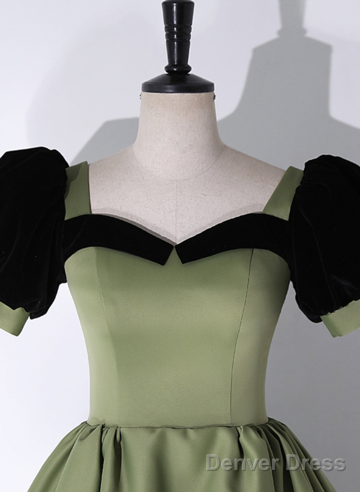 Green Satin Short Sleeves Long Prom Dress, Green Satin Prom Dresses Secondary image