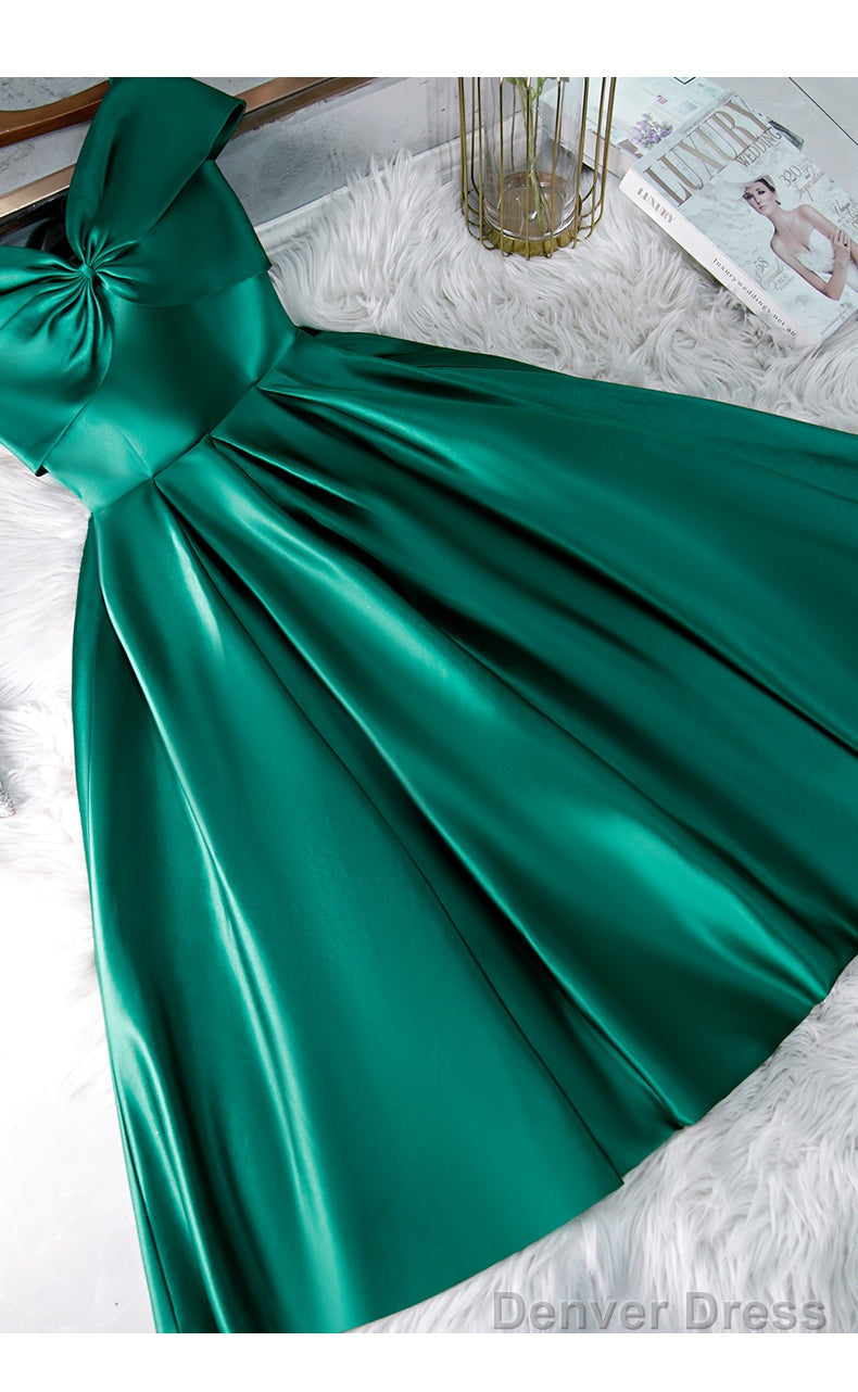Green Satin Short Sweeetheart Off Shoulder Homecoming Dress, Green Short Prom Dress