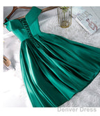 Green Satin Short Sweeetheart Off Shoulder Homecoming Dress, Green Short Prom Dress