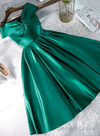 Green Satin Short Sweeetheart Off Shoulder Homecoming Dress, Green Short Prom Dress