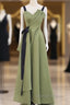 Green Satin Straps Long Prom Dress, Green Satin Prom Dress