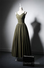 Green Satin Straps Long Wedding Party Dresses, Green Long Prom Dresses Evening Dresses