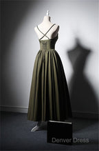 Green Satin Straps Long Wedding Party Dresses, Green Long Prom Dresses Evening Dresses