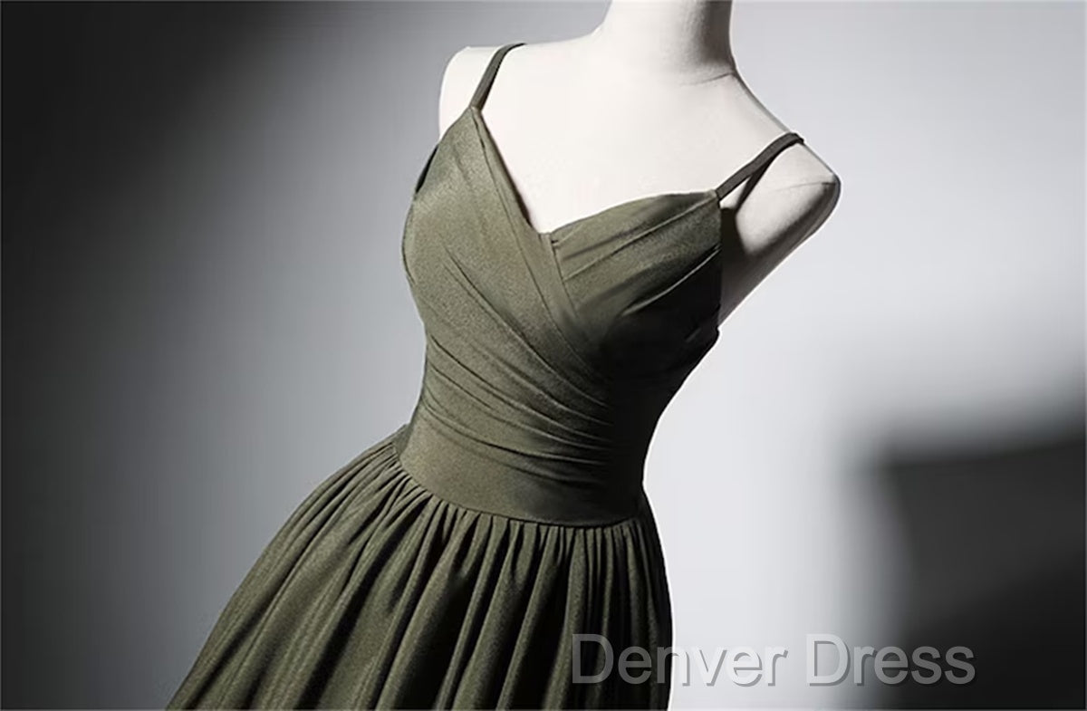 Green Satin Straps Long Wedding Party Dresses, Green Long Prom Dresses Evening Dresses