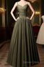 Green Satin Straps Long Wedding Prom Dress, Green Long Prom Dress