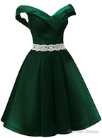 Green Satin Sweetheart Beaded Waist Short Homecoming Dress, Simple Short Prom Dresses