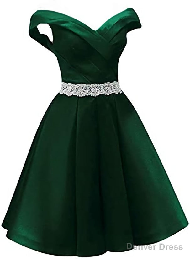 Green Satin Sweetheart Beaded Waist Short Homecoming Dress, Simple Short Prom Dresses