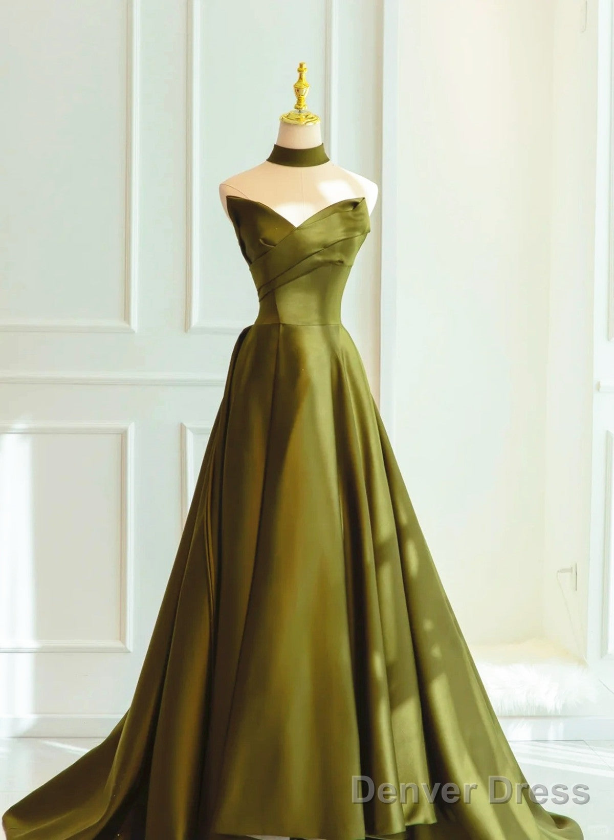 Green Satin Sweetheart Long A-Line Prom Dress Evening Dress, Green Formal Dress Main image