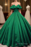 Green Satin Sweetheart Off Shoulder Ball Gown Long Sweet 16 Dresses, Green Quinceanera Dresses