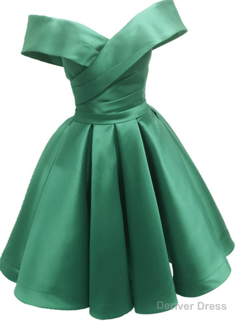 Green Satin Sweetheart Off Shoulder Satin Prom Dress, Green Homecoming Dress Prom Dresses Secondary image